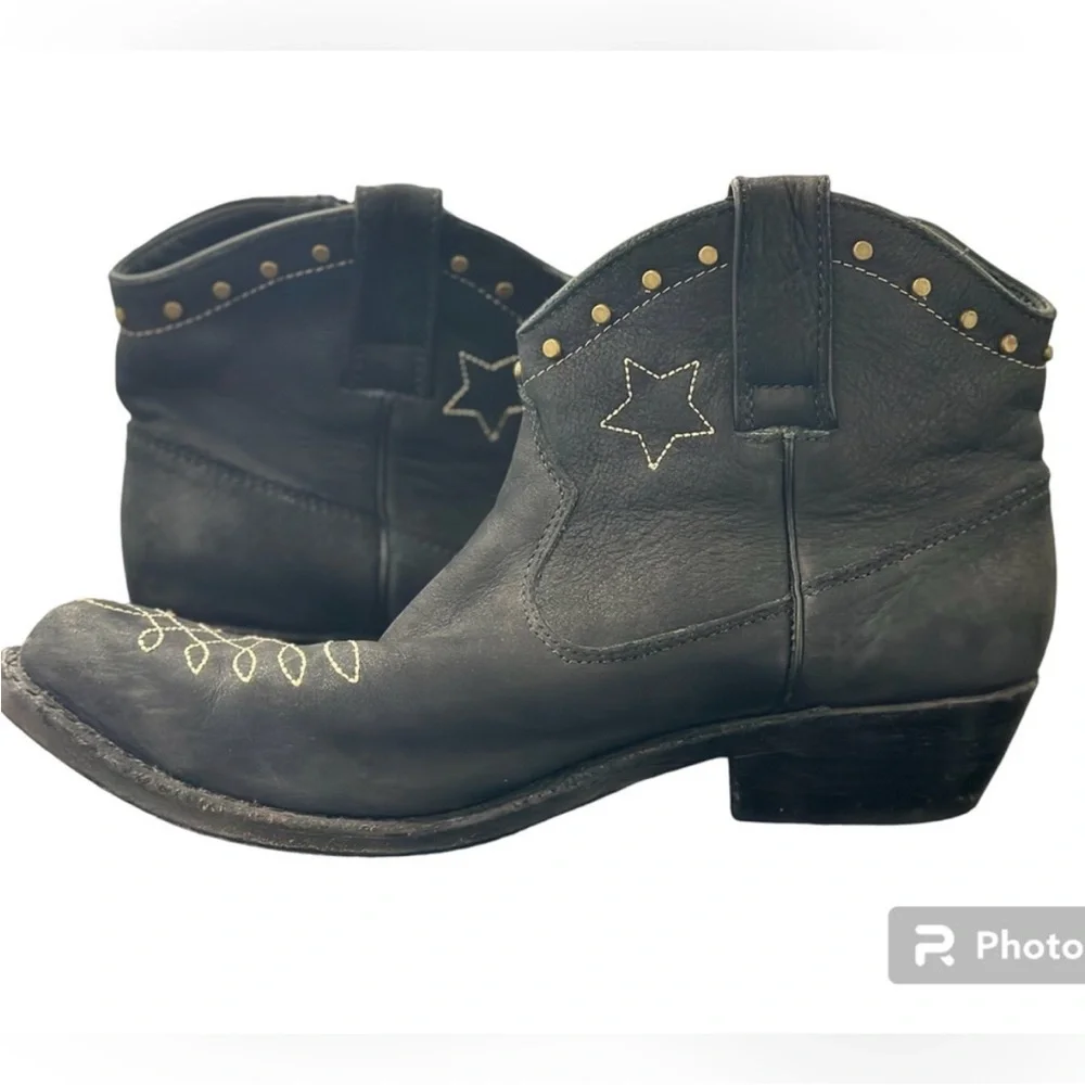 Anine Bing Size 39 8 low cowboy western boots booties black star concert H1 - Picture 3 of 9